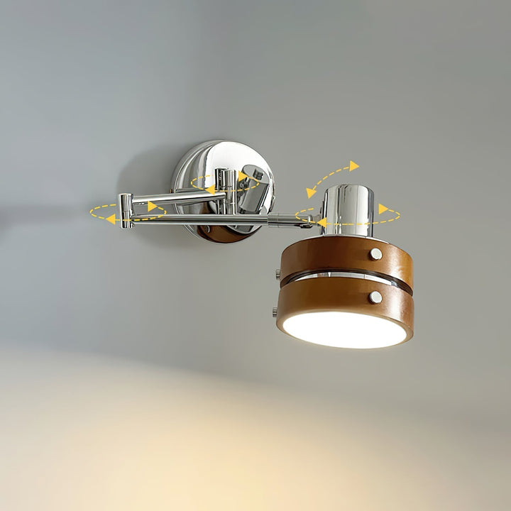 Flare vägglampa i krom och trä, mid-century