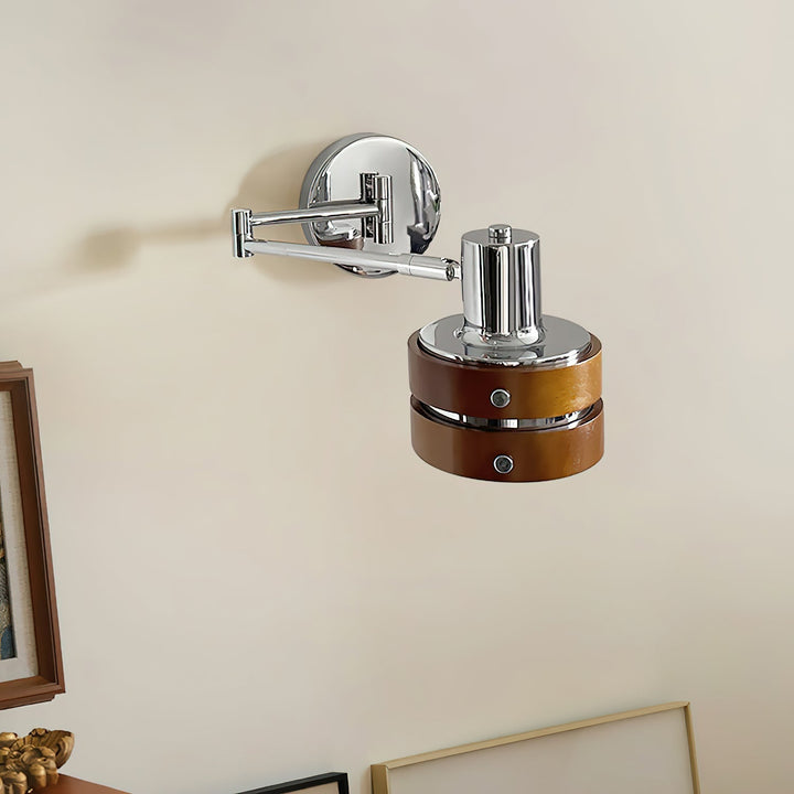 Flare vägglampa i krom och trä, mid-century