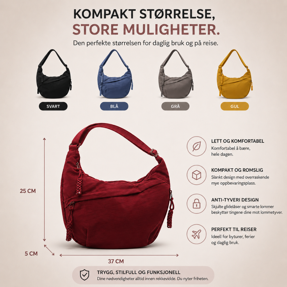 Axelväska - justerbar axelrem, crossbody i nylon med flera fickor