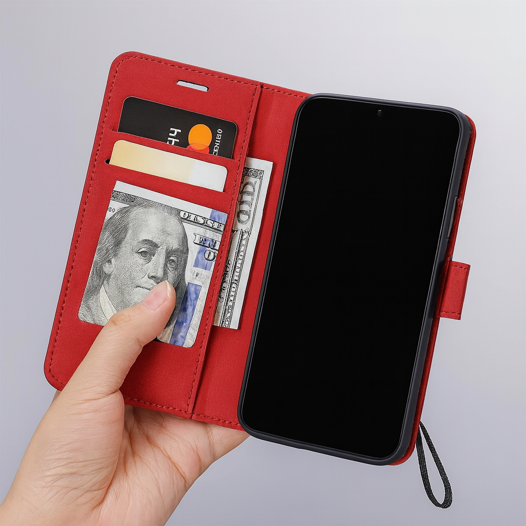 Vikbart läderfodral för smartphone