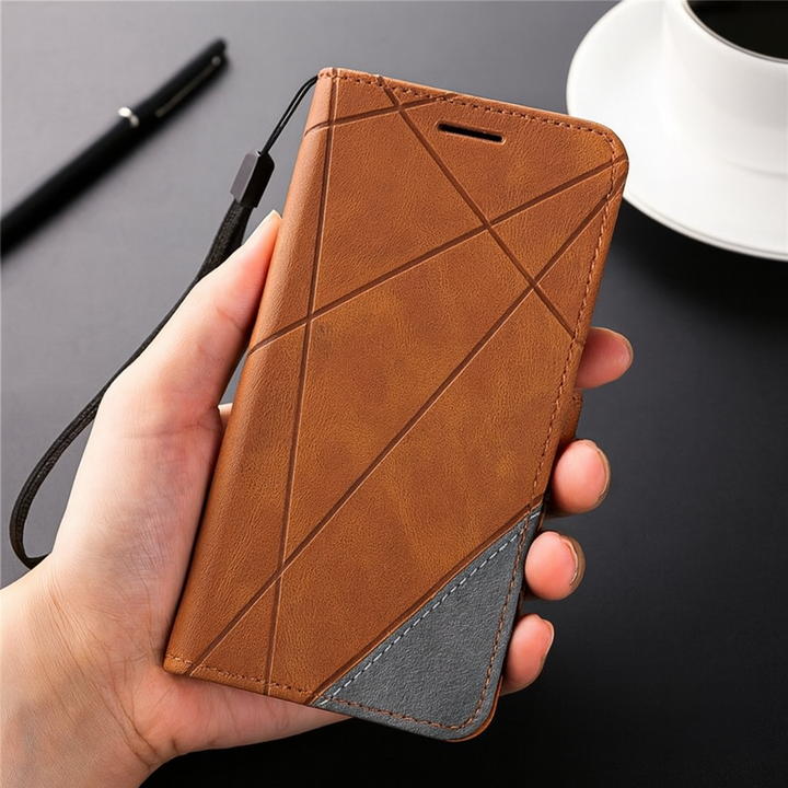 Vikbart läderfodral för smartphone