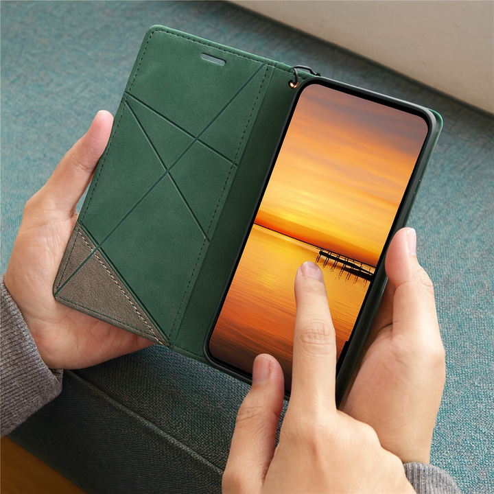 Vikbart läderfodral för smartphone