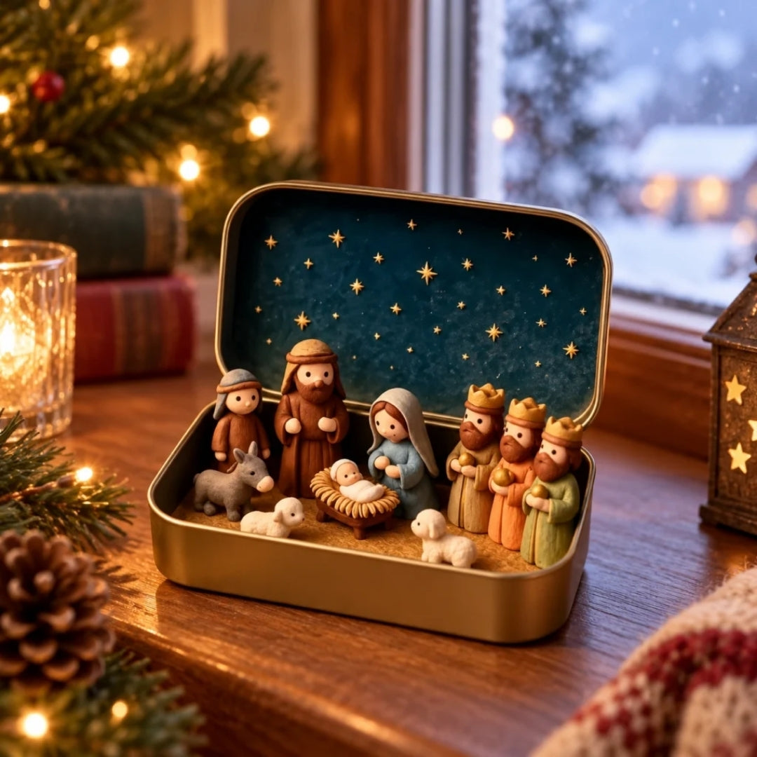 Julkrubba i en stilren förvaringslåda