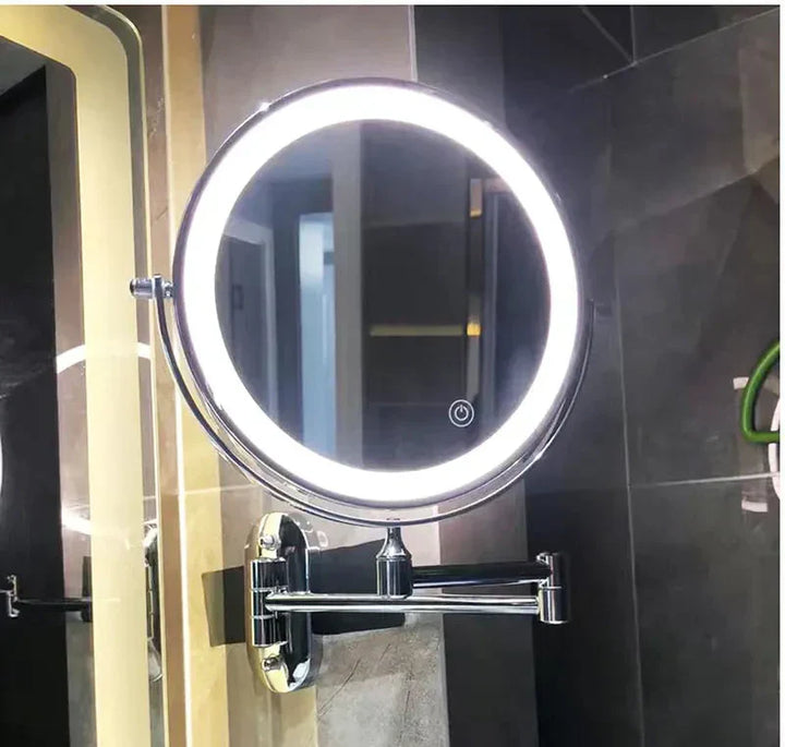 LumiReflect Premium LED sminkspegel | Uppladdningsbar förstoringsspegel för väggmontering med justerbar belysning