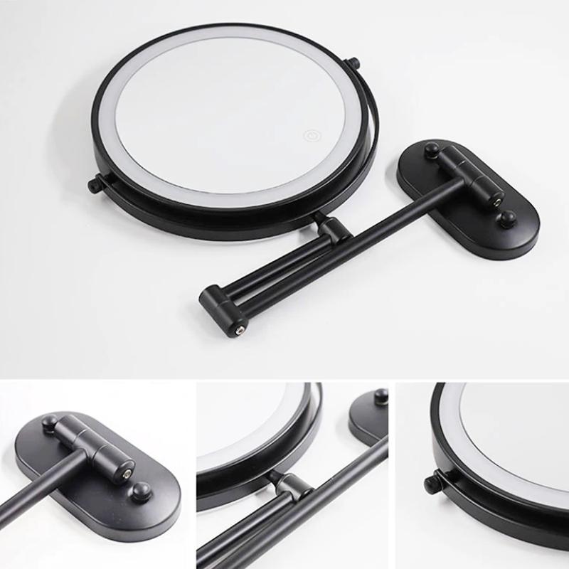 LumiReflect Premium LED sminkspegel | Uppladdningsbar förstoringsspegel för väggmontering med justerbar belysning