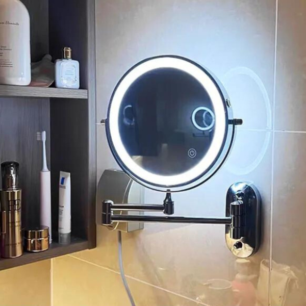 LumiReflect Premium LED sminkspegel | Uppladdningsbar förstoringsspegel för väggmontering med justerbar belysning