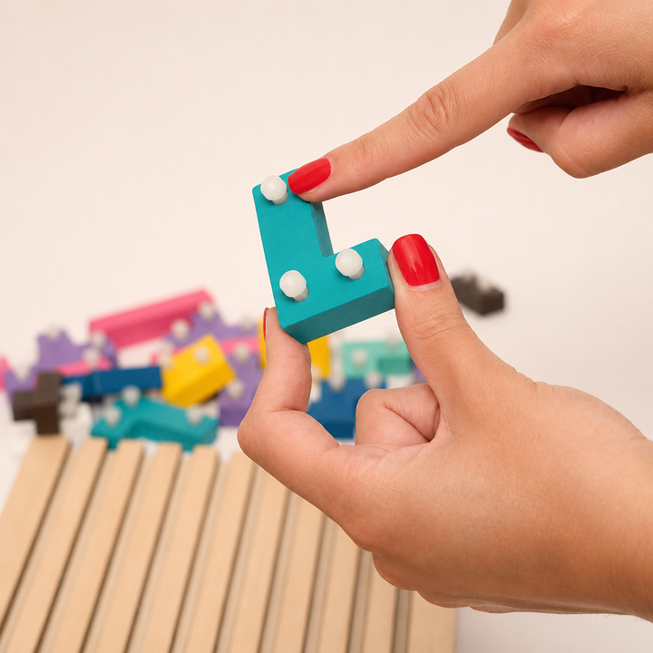 Montessori-tetrispussel i trä för stapling – lärorik leksak