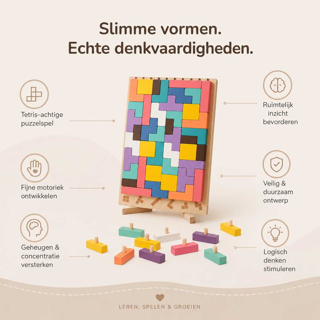 Montessori-tetrispussel i trä för stapling – lärorik leksak