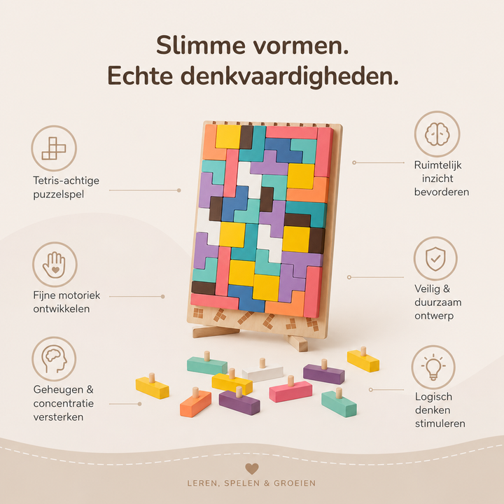 Montessori-tetrispussel i trä för stapling – lärorik leksak
