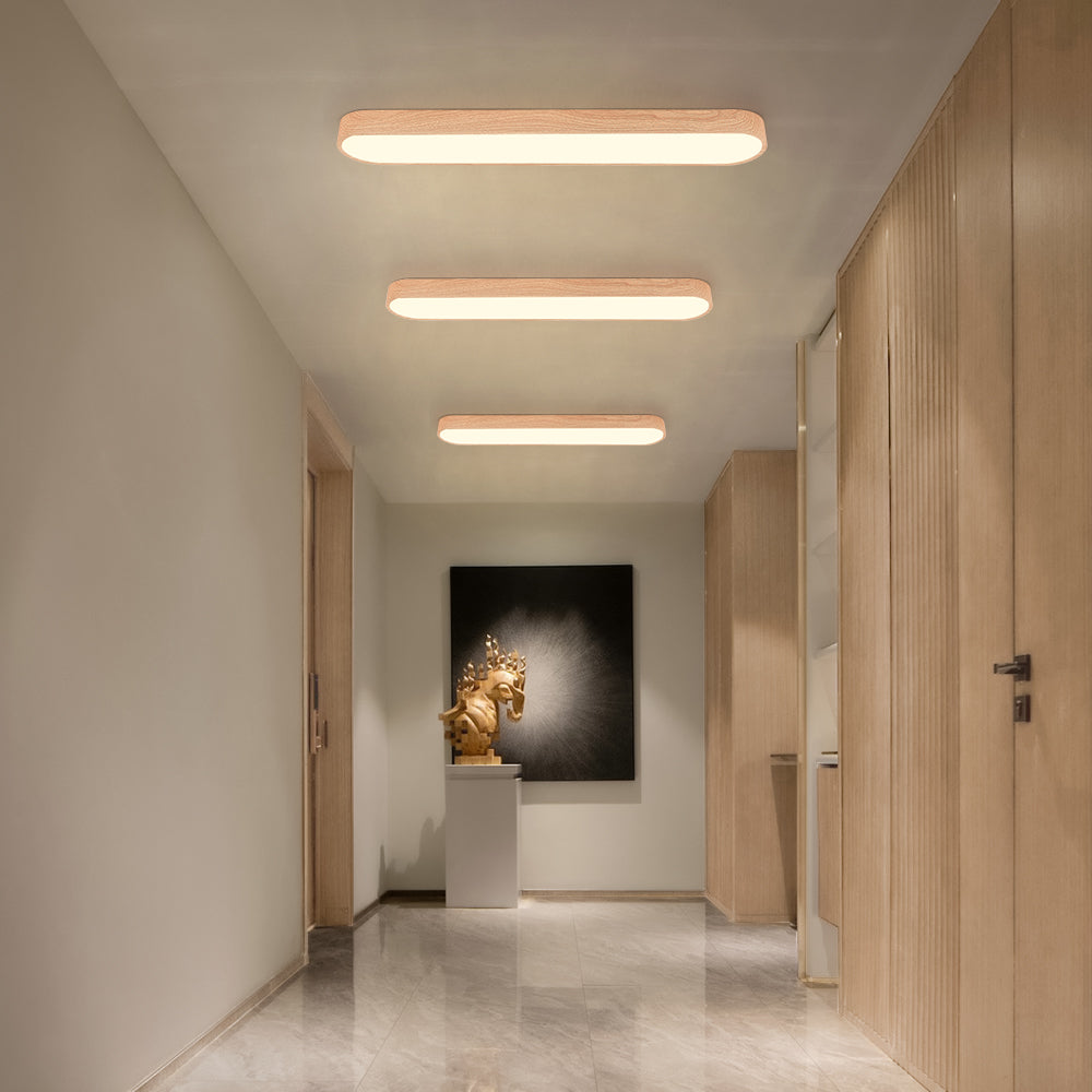 Oval LED-taklampa Nordic Glow med träaccent