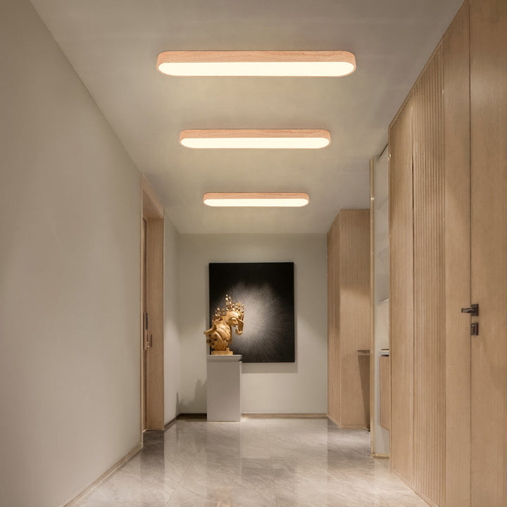Oval LED-taklampa Nordic Glow med träaccent