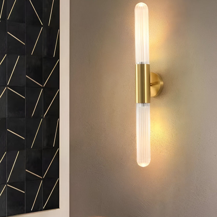 Nordisk Väggapplikation i Glas med Vattenvågsmönster i Mässing LED 1 Ljuskälla