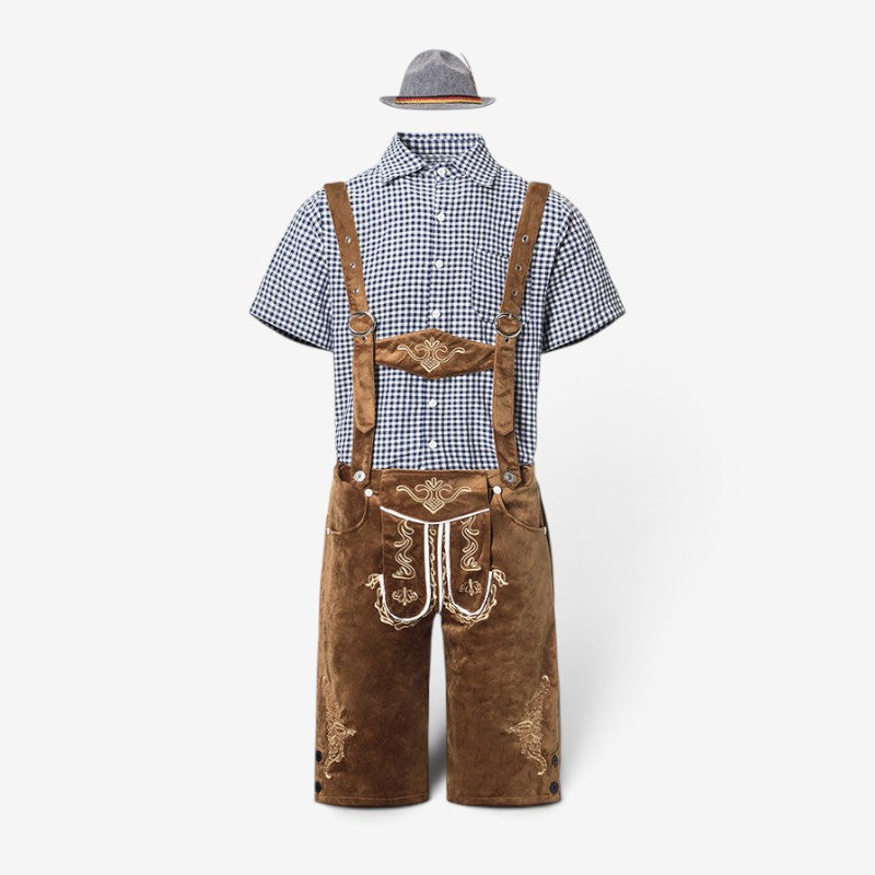 Bayersk kostymset för herr med lederhosen och skjorta