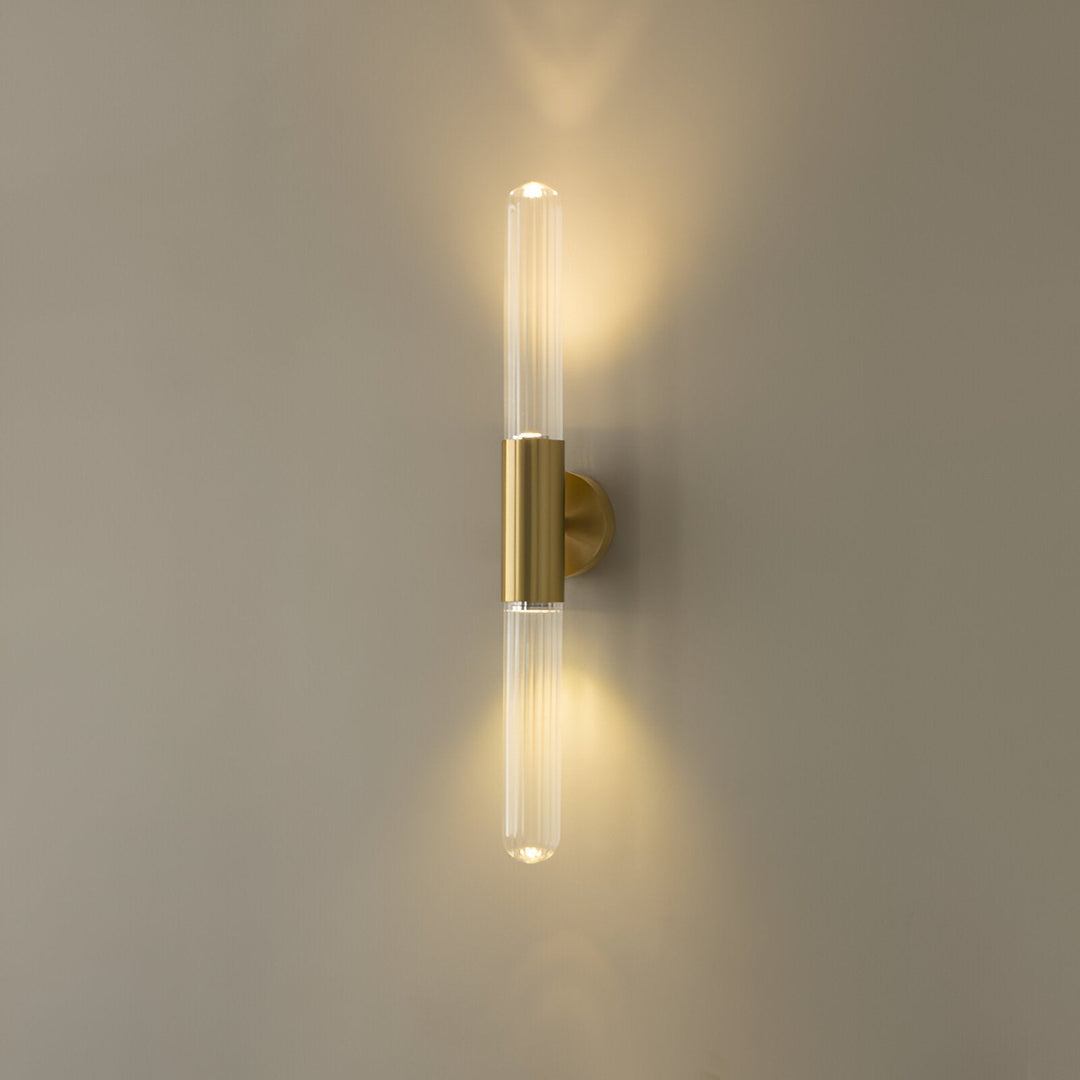 Nordisk Väggapplikation i Glas med Vattenvågsmönster i Mässing LED 1 Ljuskälla