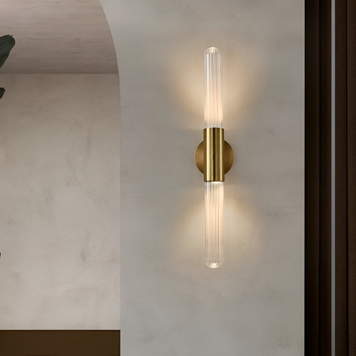 Nordisk Väggapplikation i Glas med Vattenvågsmönster i Mässing LED 1 Ljuskälla