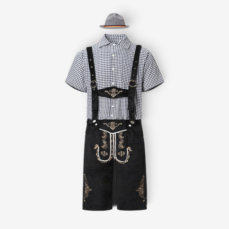 Bayersk kostymset för herr med lederhosen och skjorta