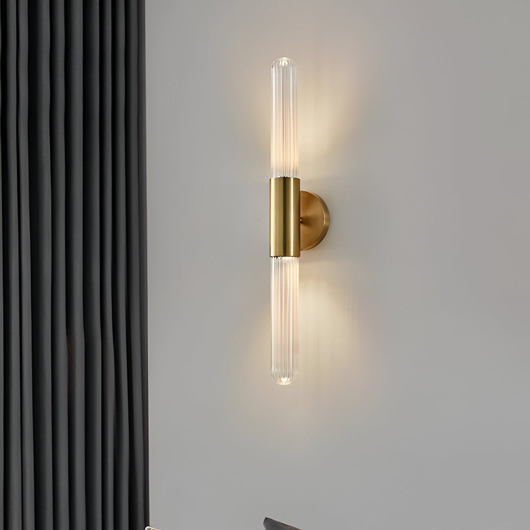 Nordisk Väggapplikation i Glas med Vattenvågsmönster i Mässing LED 1 Ljuskälla