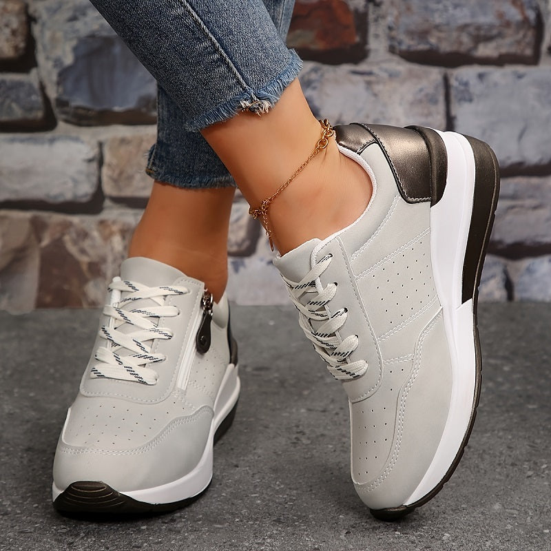 Ortopediska damsneakers | Kilklack med dragkedja &amp; snörning