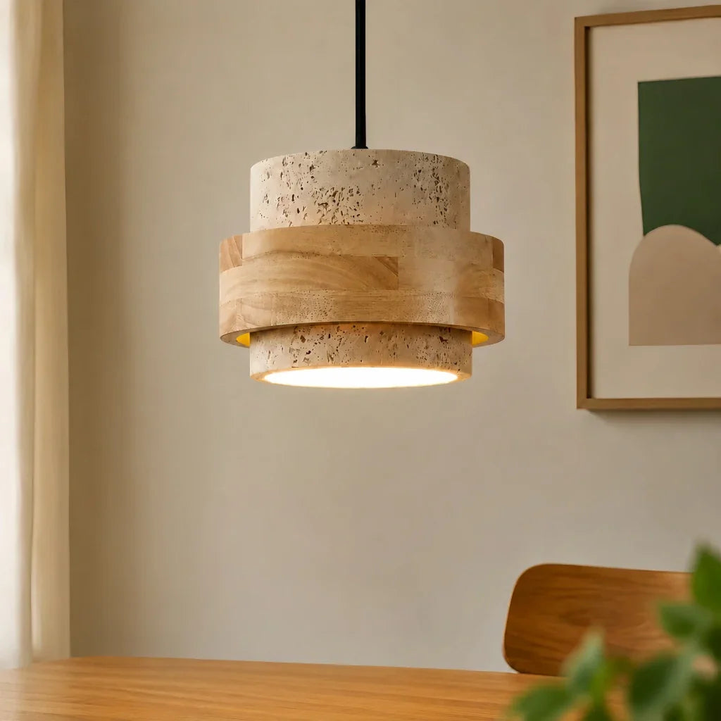 Orvina Wabi-Sabi Taklampa i Naturlig Travertin, Cylindrisk - Japandi Köksö