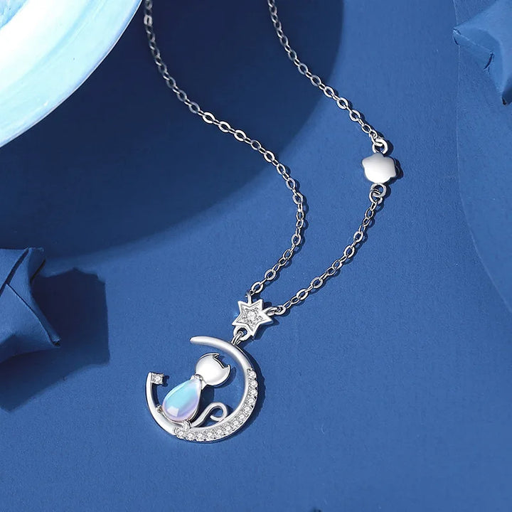 Katt Måne Halsband i sterlingsilver