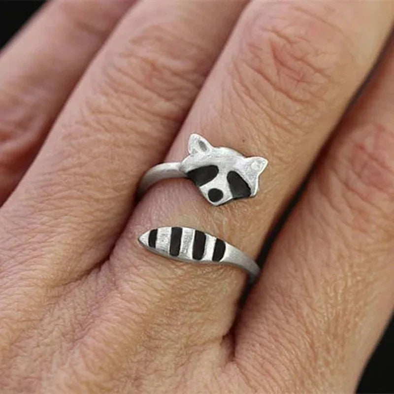 Vintage Tvättbjörn Ring Justerbar Silver