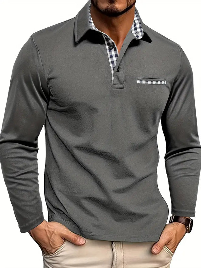 Långärmad pikétröja för herr | Smart-casual, bekväm passform