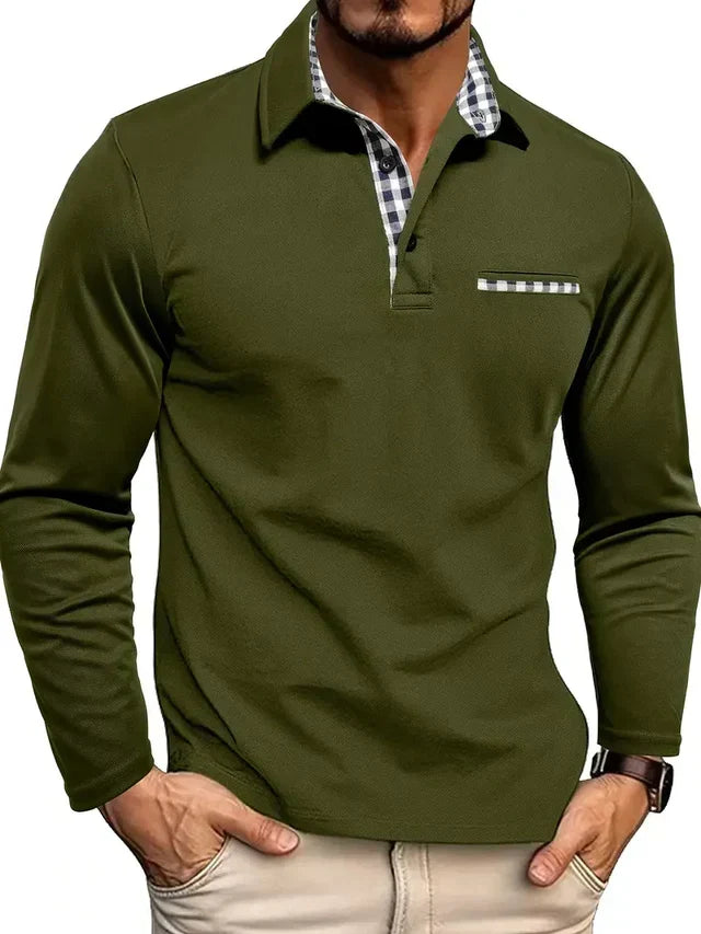 Långärmad pikétröja för herr | Smart-casual, bekväm passform