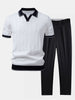 Ribbstickad pikétröja och avsmalnande byxor för herr – smart casual-set