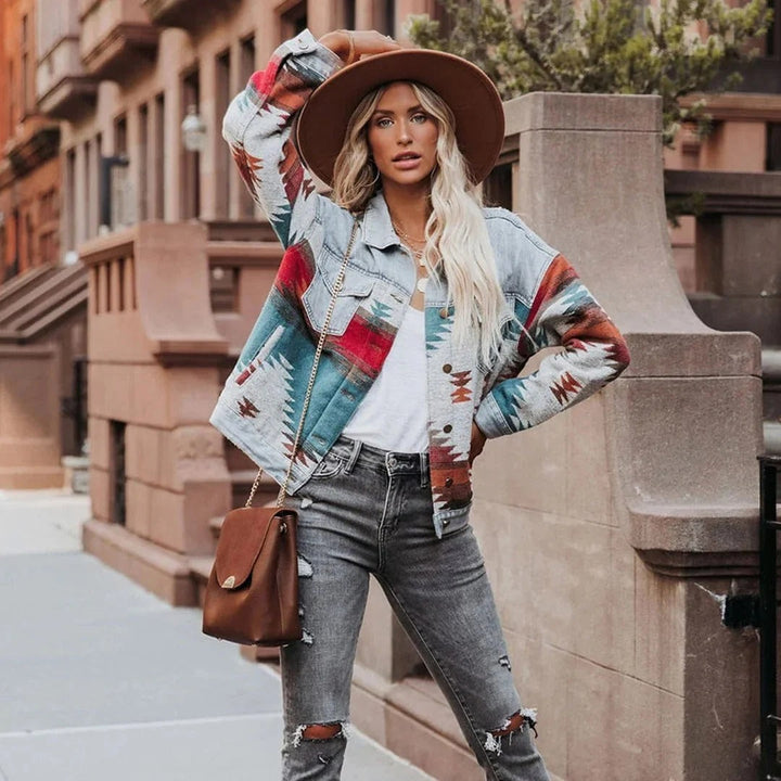 Retro denimjacka för kvinnor