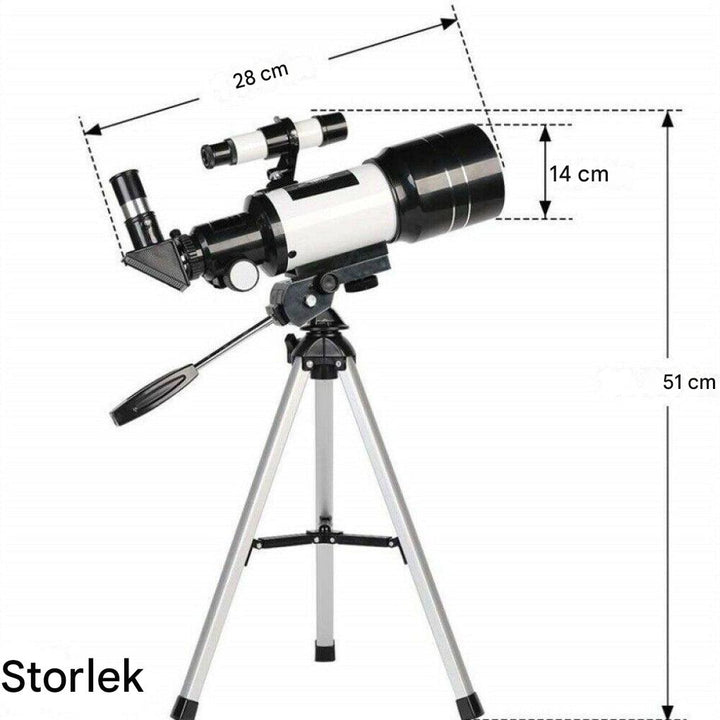 Professionelt 300/70 mm teleskop med stativ og telefonholder