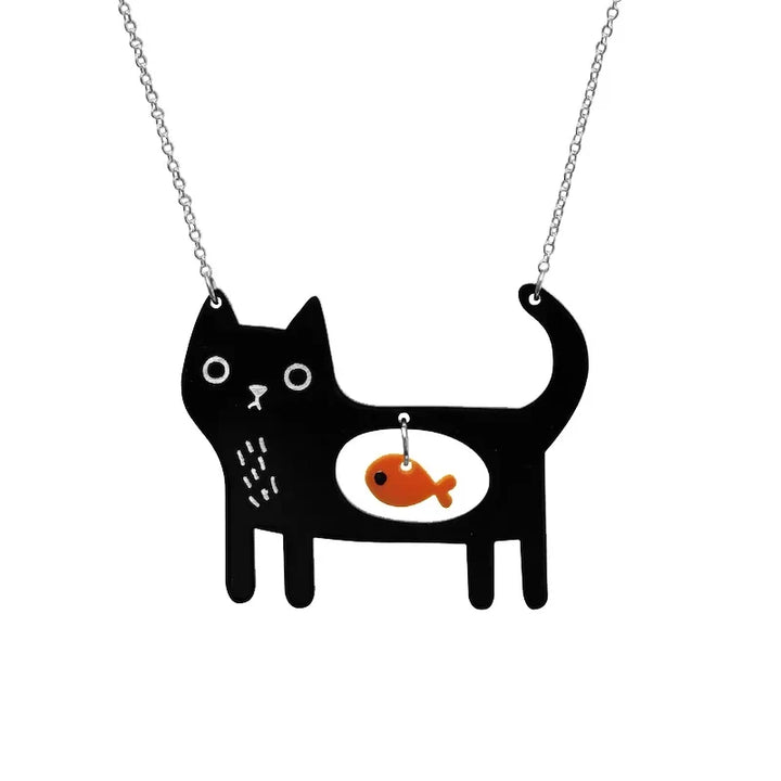 Lekfull Katt & Fisk Akryl Hänge Halsband