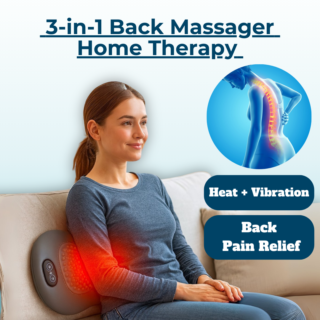 Ryggmassageapparat med värme och vibration, ländryggsstöd för ischiaslindring, ländryggssmärta och hållningskorrigering – 3-i-1 hemterapi