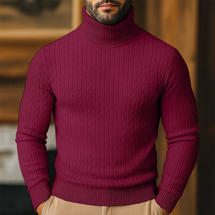 Polotröja herr med kabelmönster - Finstickad pullover
