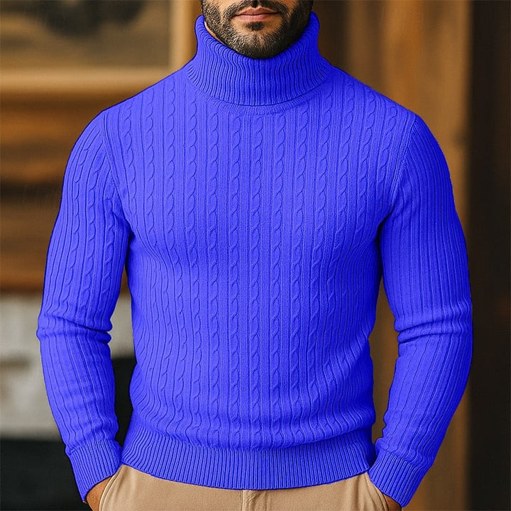 Polotröja herr med kabelmönster - Finstickad pullover