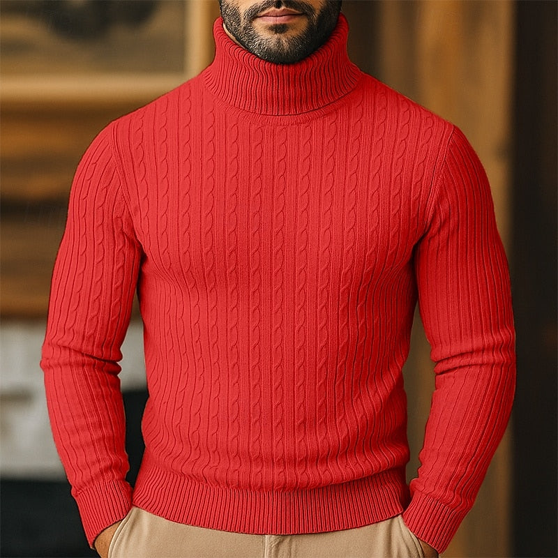 Polotröja herr med kabelmönster - Finstickad pullover