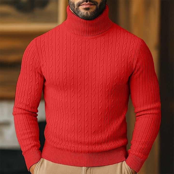 Polotröja herr med kabelmönster - Finstickad pullover