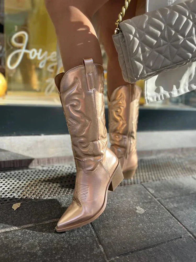 Eleganta cowboystövlar med metallicfinish