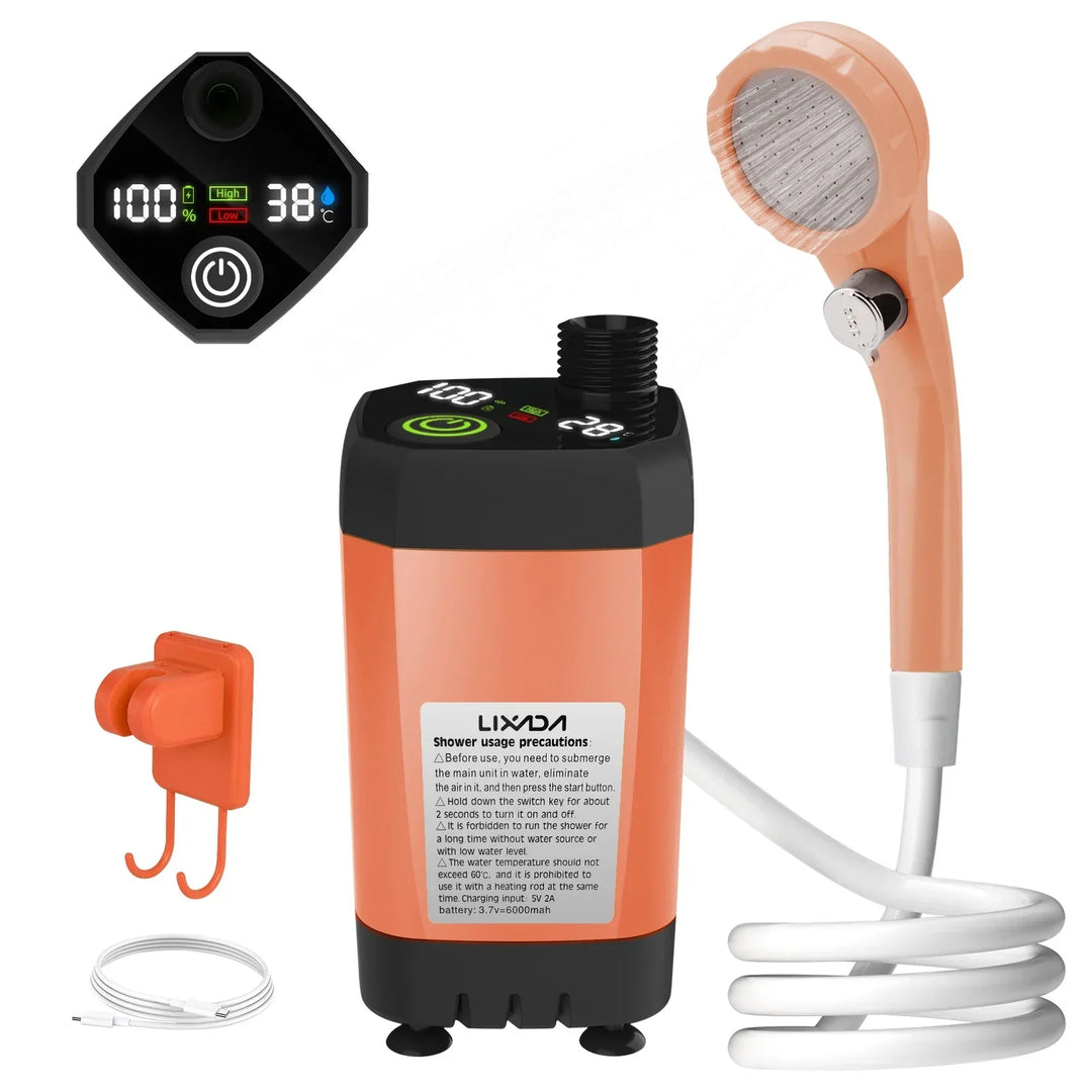 Bärbart campingdusch-kit – med digital display och justerbart vattenflöde för äventyrare
