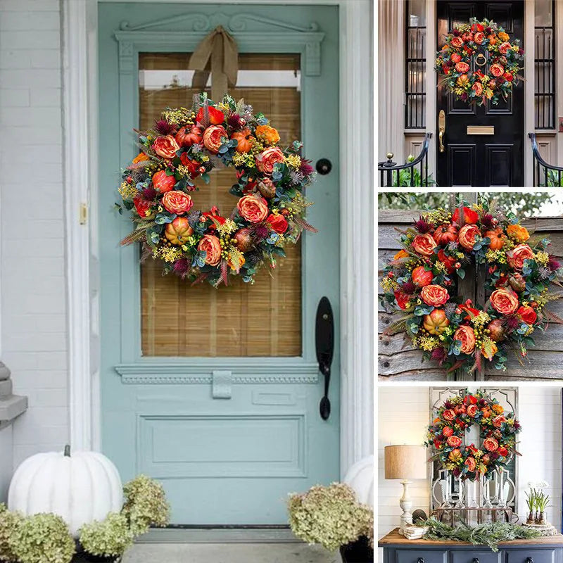 Autumna Charm höstkrans | Pumpa och rotting | 40 cm | Handgjord dekoration för höst och Thanksgiving