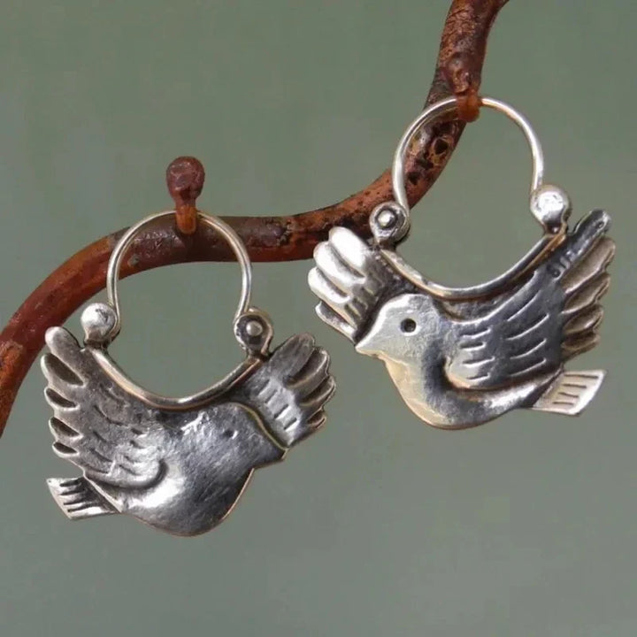 Boho Fågelinspirerade Hängande örhängen – Silverfärgade