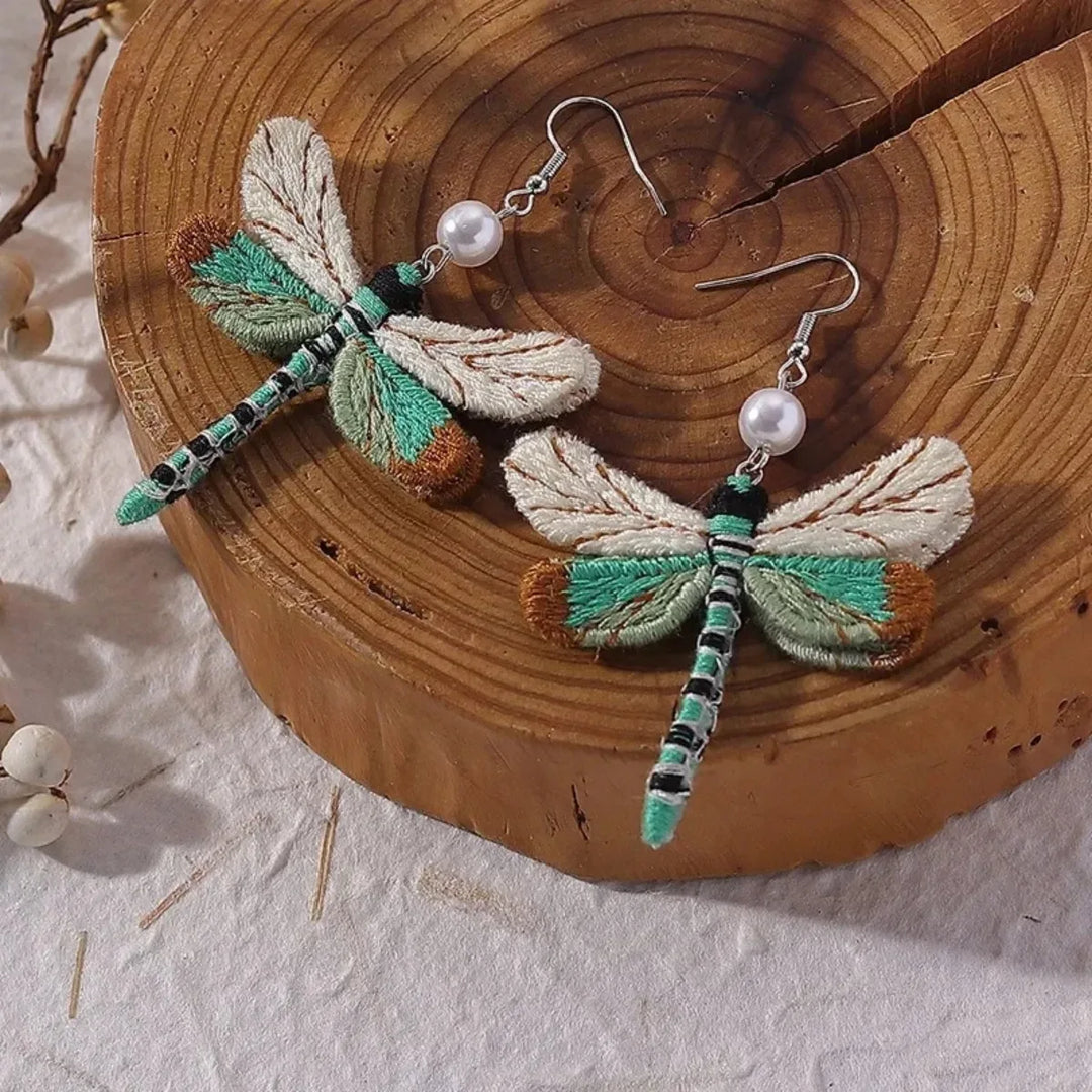 Bohemiska Broderade Trollslända Örhängen