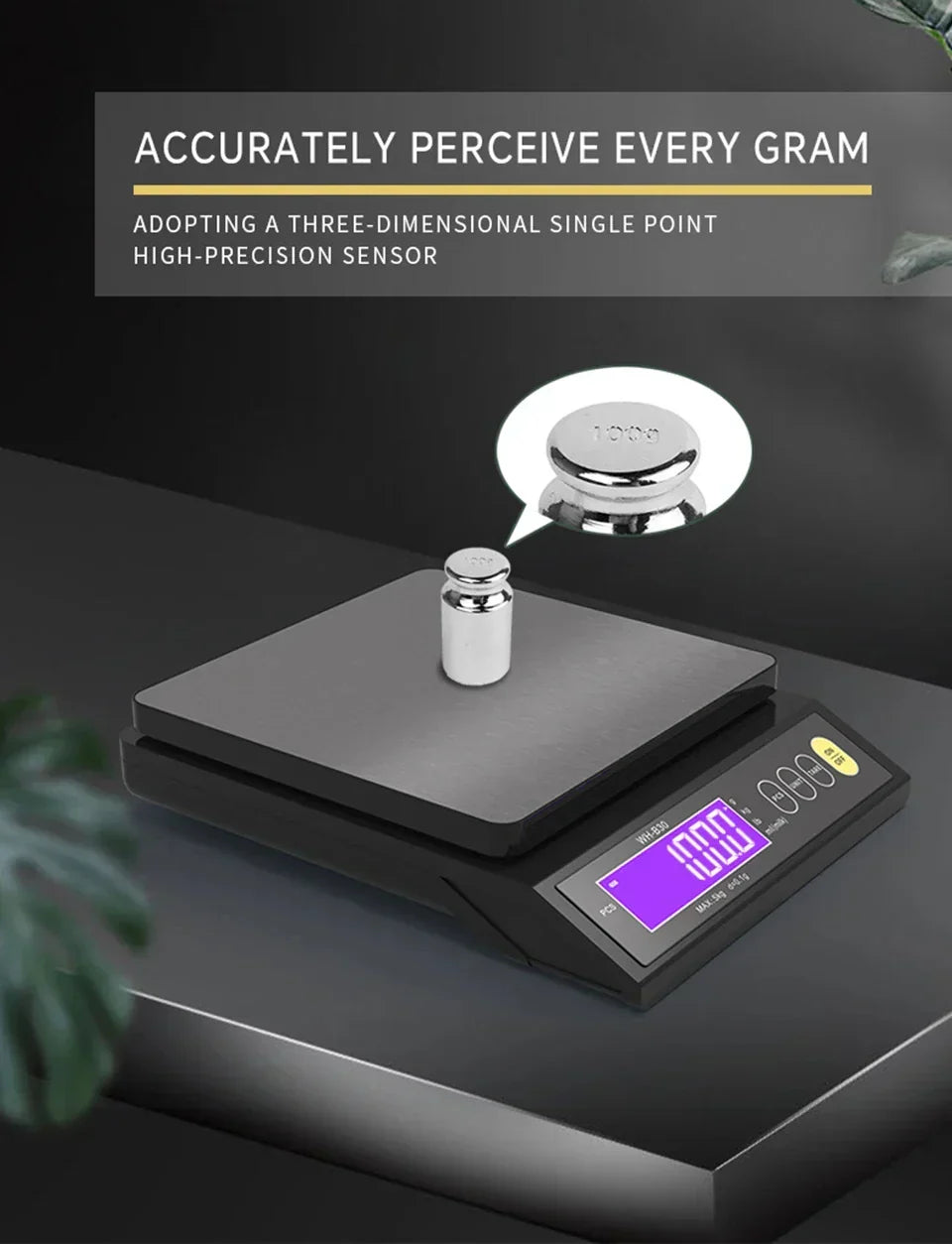 Elektronisk digital köksvåg 5 kg/0,1 g och 10 kg/1 g, LCD-skärm, helt vattentätt verktyg i rostfritt stål för matlagning