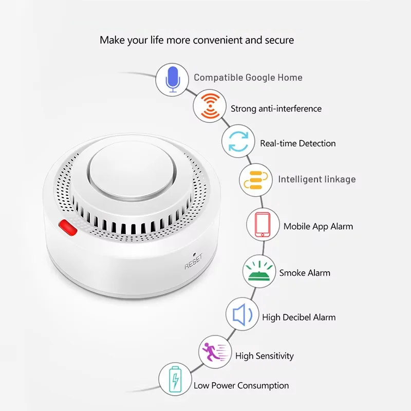 Smart WiFi-rökdetektor brandlarm 85 dB – SafeSense