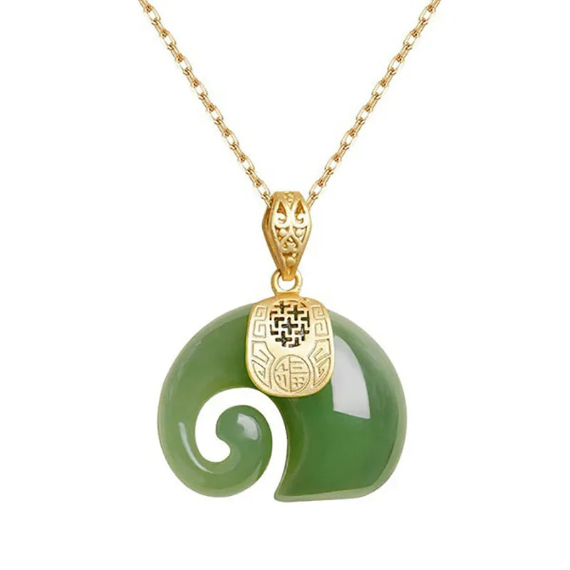 Hetian Jade Elefant Hänge Halsband – Förgyllt halsband för kvinnor