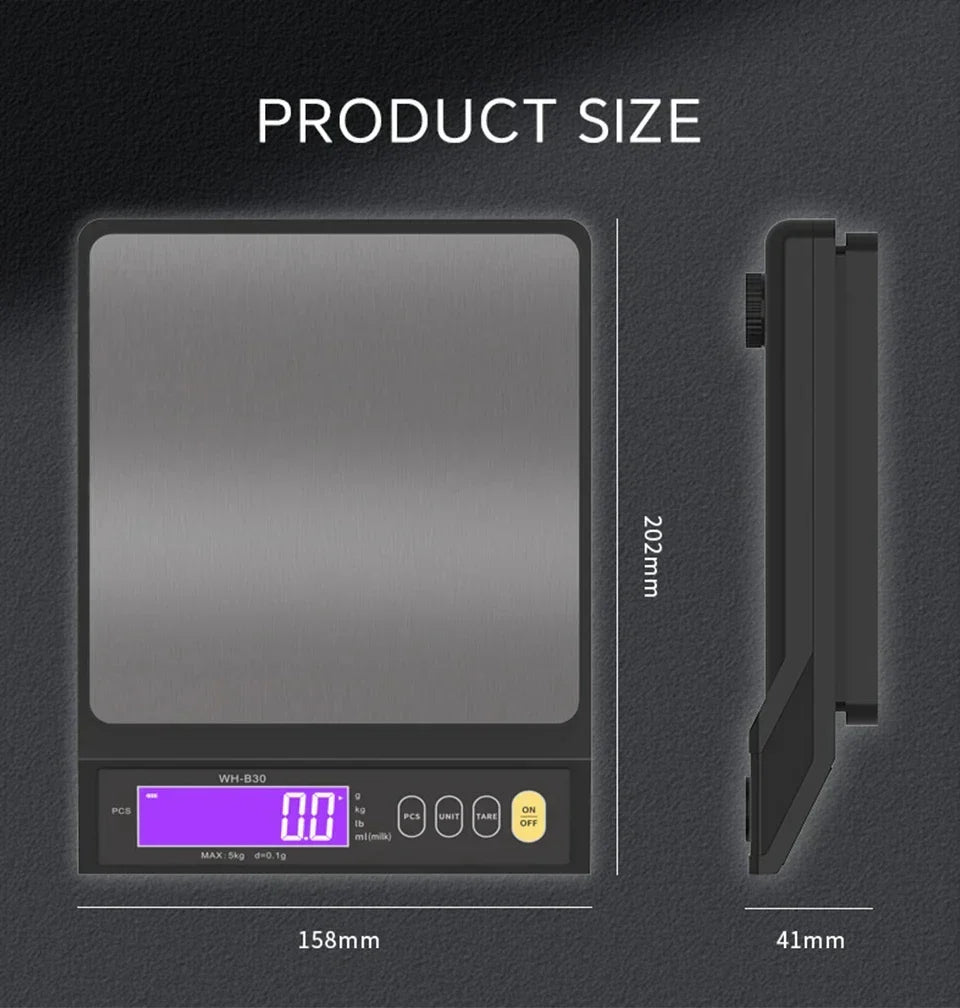 Elektronisk digital köksvåg 5 kg/0,1 g och 10 kg/1 g, LCD-skärm, helt vattentätt verktyg i rostfritt stål för matlagning