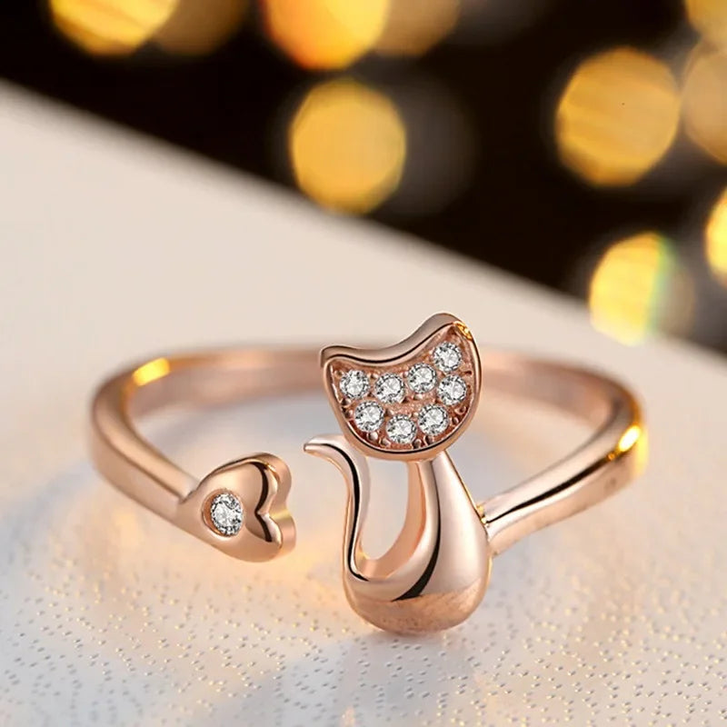 Söt Katt Öppen Ring – Cubic Zirconia
