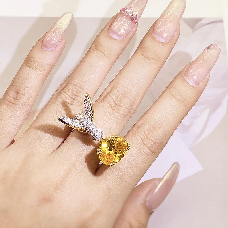 Justerbar Kolibri Ädelstensring – Zirkon, 14K guldplätering