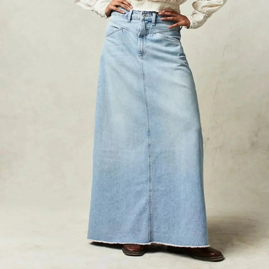 Høj talje lige denimnederdel