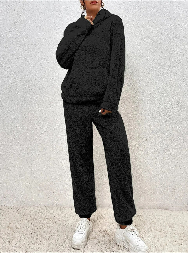 Teddyfleece mjukisset dam med huva – 2-delat loungewearset för vinter och höst