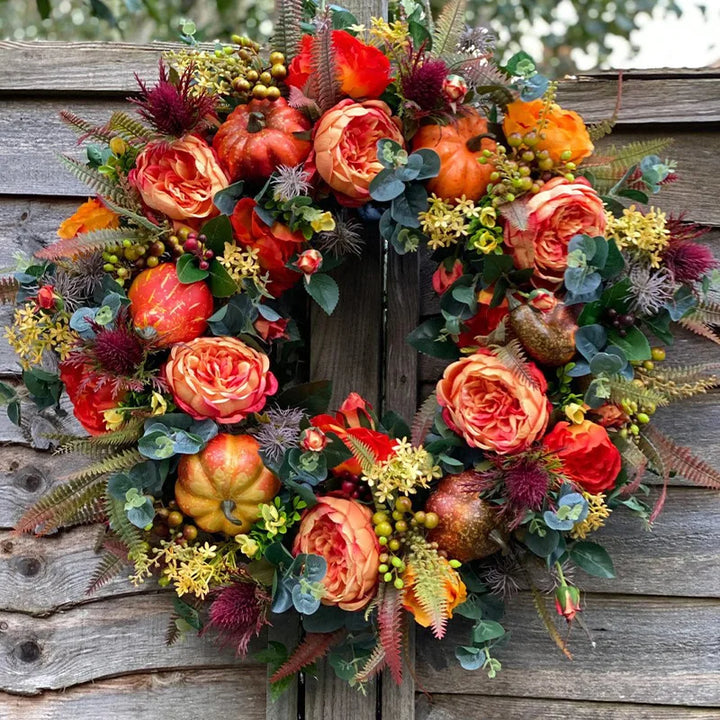 Autumna Charm höstkrans | Pumpa och rotting | 40 cm | Handgjord dekoration för höst och Thanksgiving